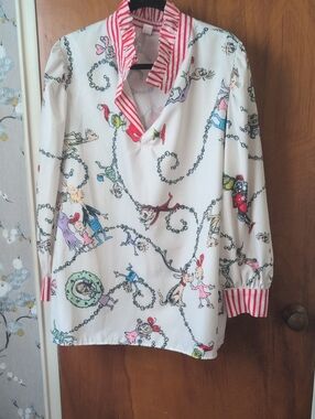 Kids White Character-Print Long Sleeve Top with Pink Accents